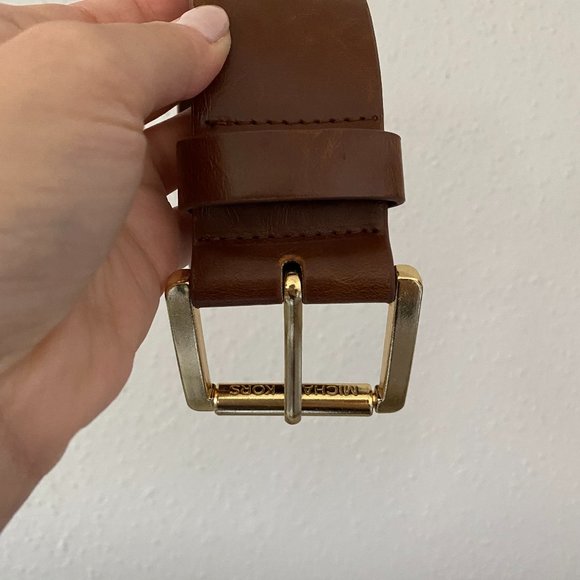 Vintage Michael Kors Brown Leather Thick Belt Gold Hardware XS - Picture 2 of 6